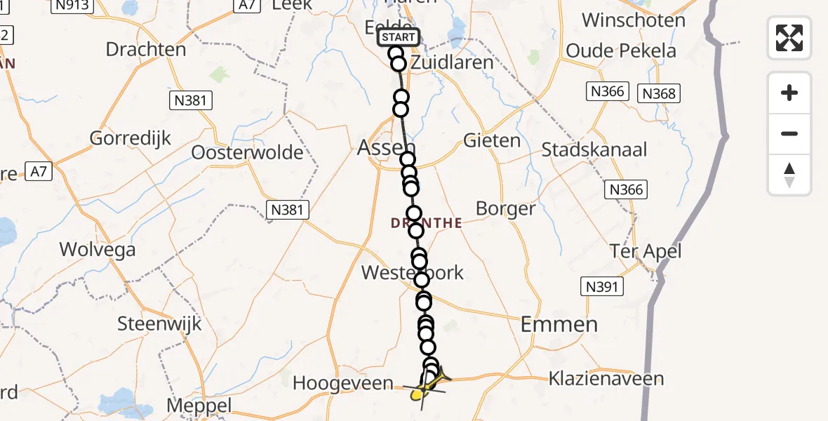 Routekaart van de vlucht: Lifeliner 4 naar Zwinderen