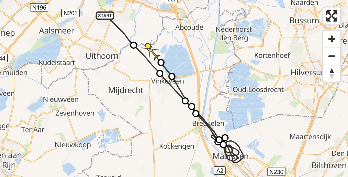 Routekaart van de vlucht: Politieheli naar Waverveen