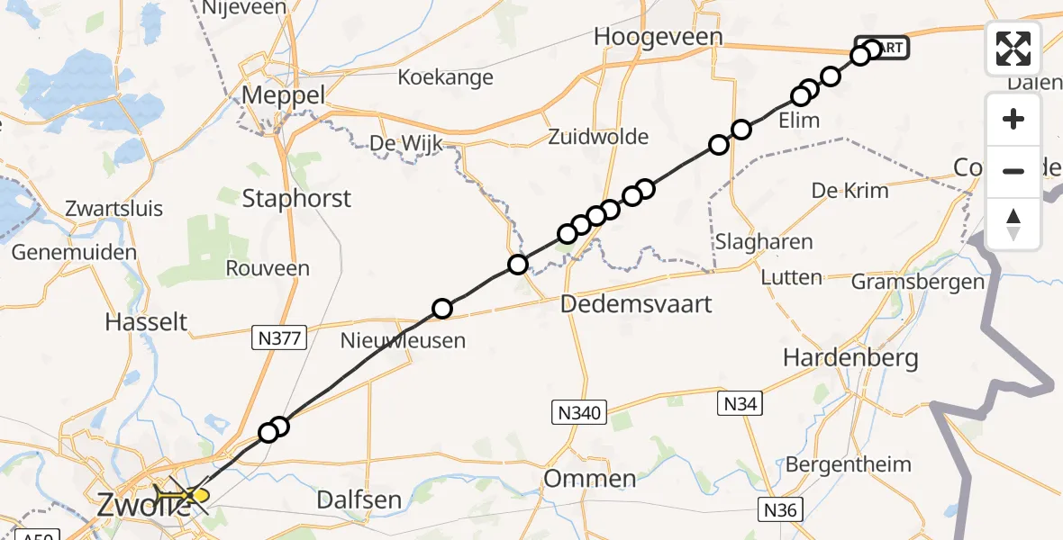 Routekaart van de vlucht: Lifeliner 4 naar Zwolle