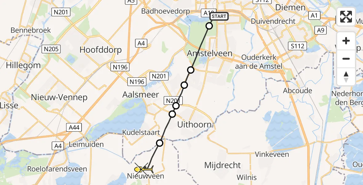 Routekaart van de vlucht: Lifeliner 1 naar Nieuwveen