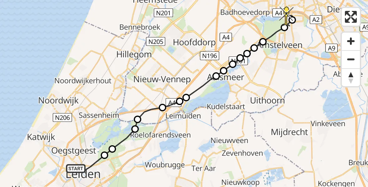 Routekaart van de vlucht: Lifeliner 1 naar VU Medisch Centrum Amsterdam