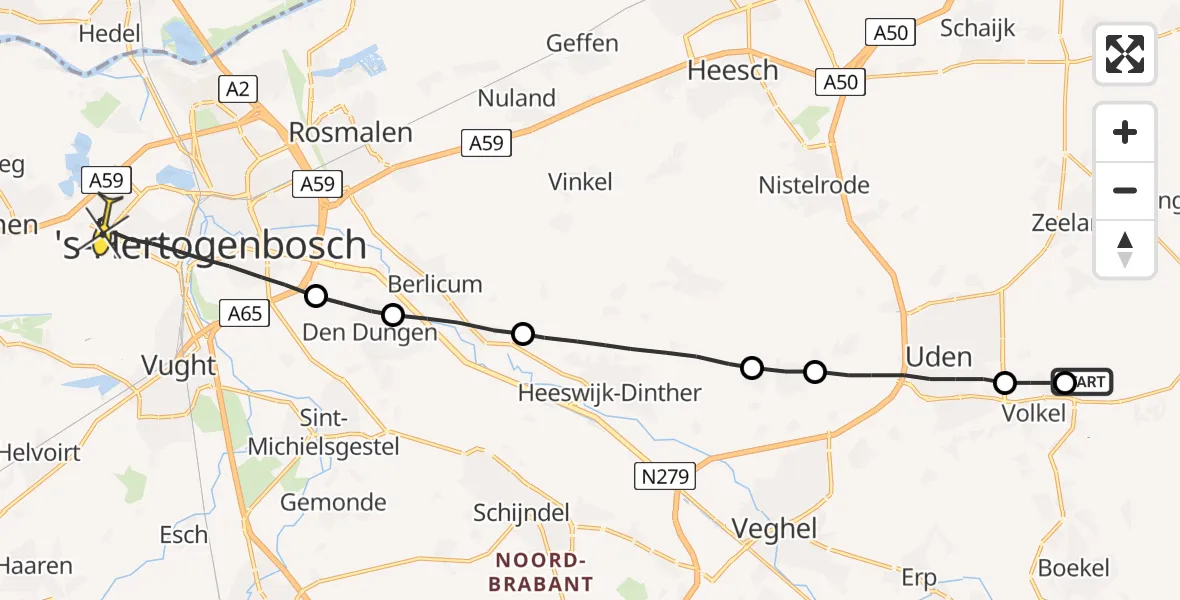 Routekaart van de vlucht: Lifeliner 3 naar 's-Hertogenbosch