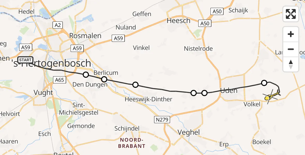 Routekaart van de vlucht: Lifeliner 3 naar Vliegbasis Volkel