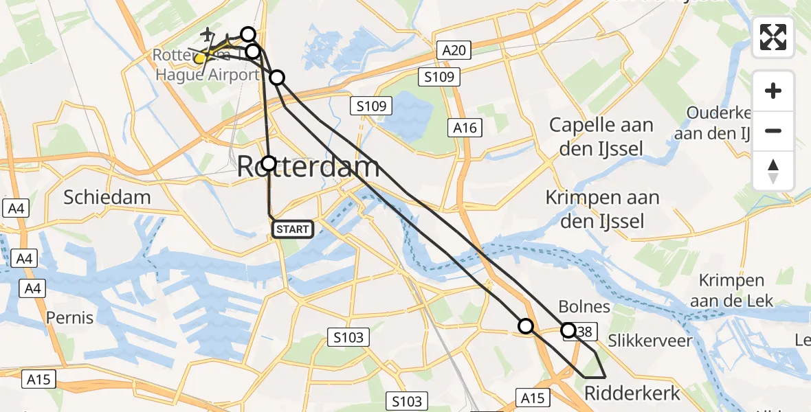 Routekaart van de vlucht: Lifeliner 2 naar Rotterdam The Hague Airport