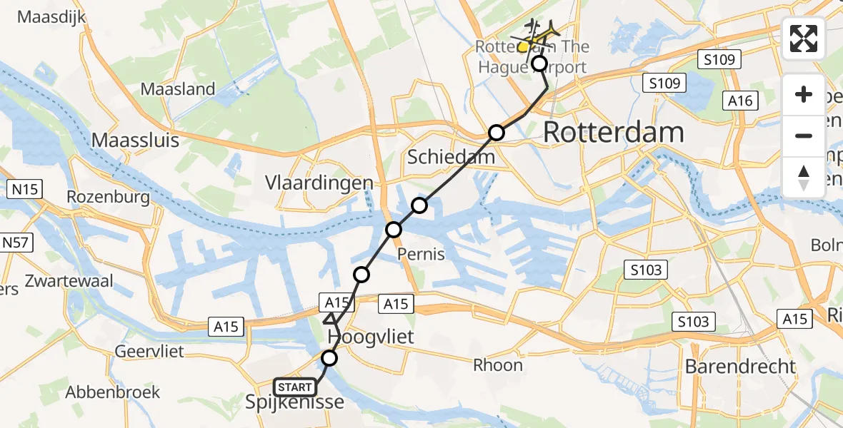 Routekaart van de vlucht: Lifeliner 2 naar Rotterdam The Hague Airport