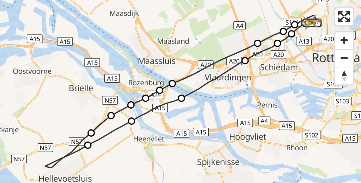 Vluchtroute Traumahelikopter Rotterdam The Hague Airport - Rotterdam The Hague Airport, 16 juli 2023, 12:14