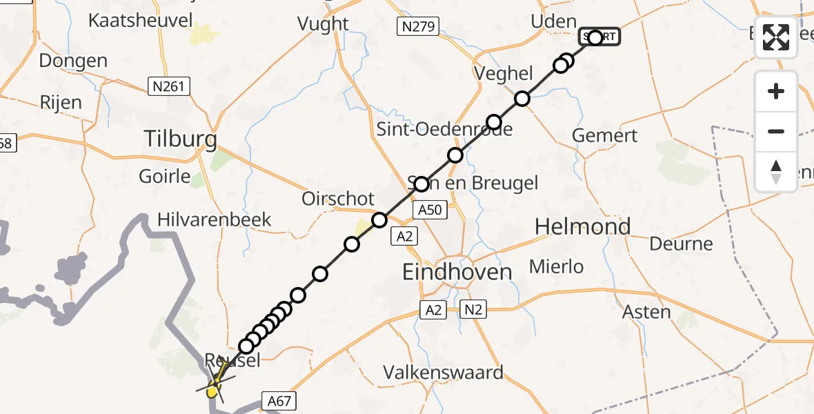 Routekaart van de vlucht: Lifeliner 3 naar Reusel