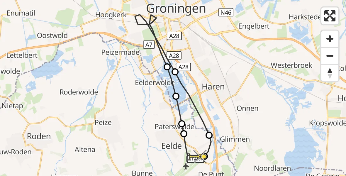 Routekaart van de vlucht: Lifeliner 4 naar Groningen Airport Eelde