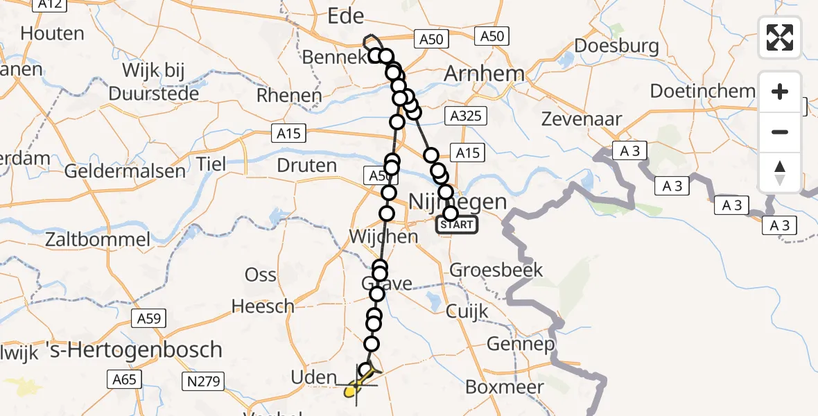 Routekaart van de vlucht: Lifeliner 3 naar Vliegbasis Volkel