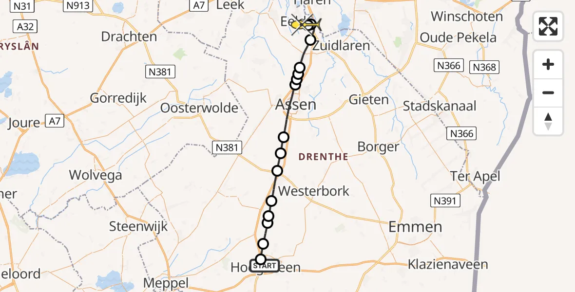 Routekaart van de vlucht: Lifeliner 4 naar Groningen Airport Eelde