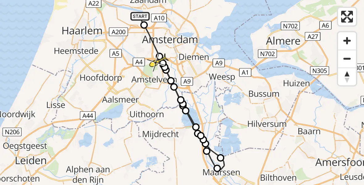 Routekaart van de vlucht: Lifeliner 1 naar VU Medisch Centrum Amsterdam