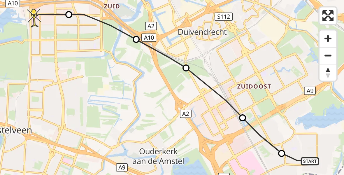 Routekaart van de vlucht: Lifeliner 1 naar VU Medisch Centrum Amsterdam