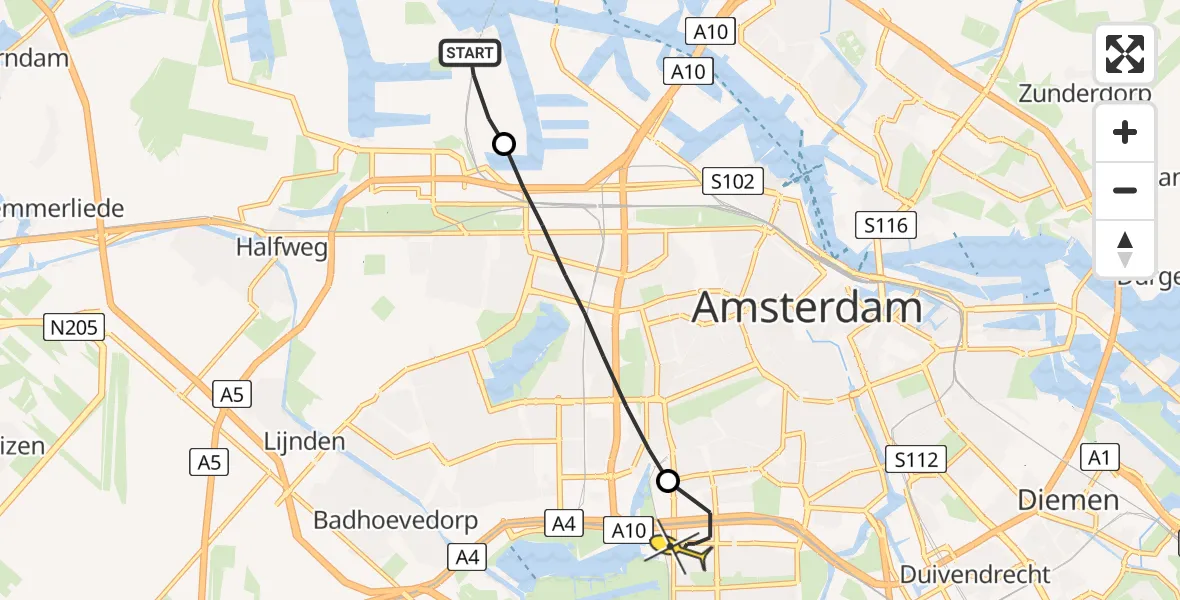 Routekaart van de vlucht: Lifeliner 1 naar VU Medisch Centrum Amsterdam