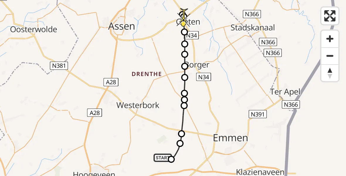 Routekaart van de vlucht: Lifeliner 4 naar Gieten