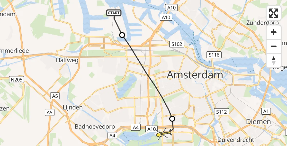 Routekaart van de vlucht: Lifeliner 1 naar VU Medisch Centrum Amsterdam