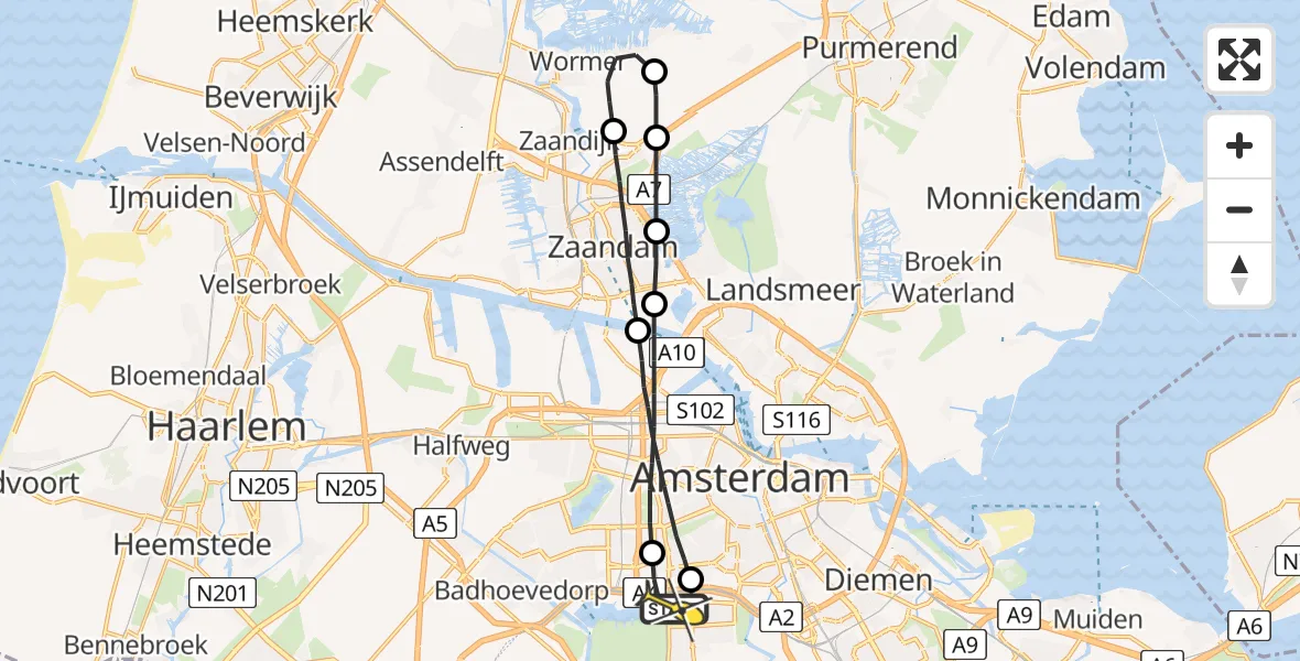 Routekaart van de vlucht: Lifeliner 1 naar VU Medisch Centrum Amsterdam