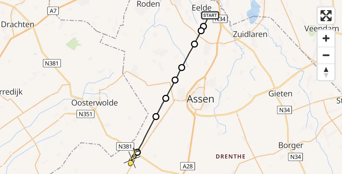 Routekaart van de vlucht: Lifeliner 4 naar Hoogersmilde