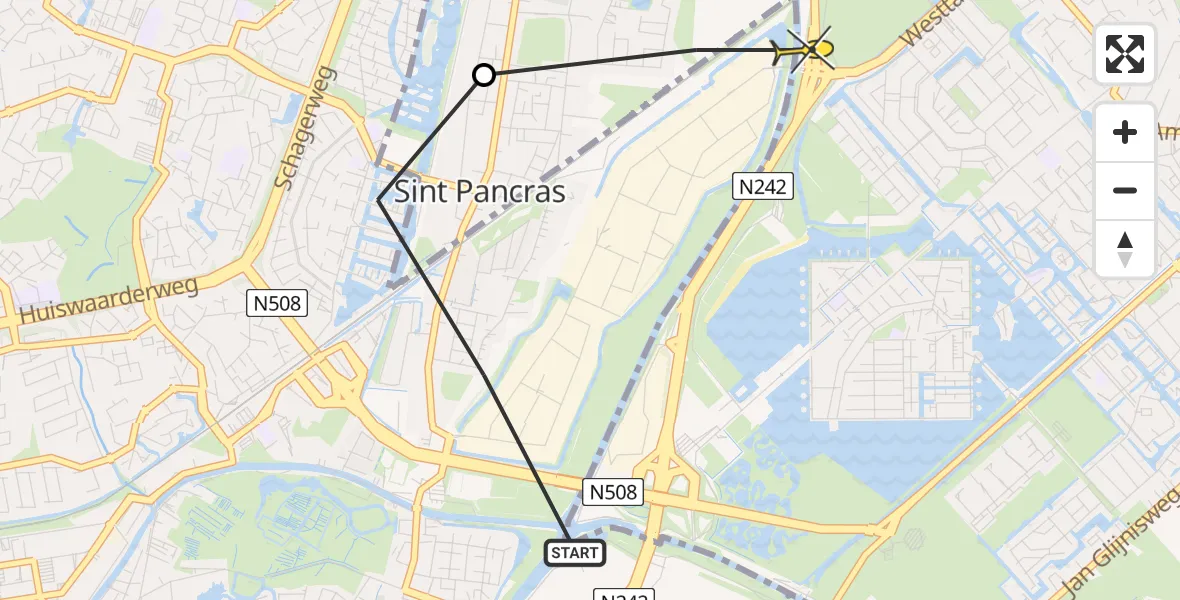 Routekaart van de vlucht: Politiehelikopter naar Heerhugowaard