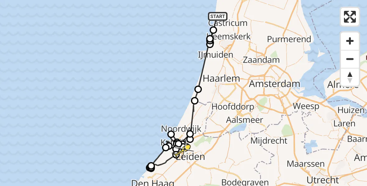 Routekaart van de vlucht: Politiehelikopter naar Oegstgeest
