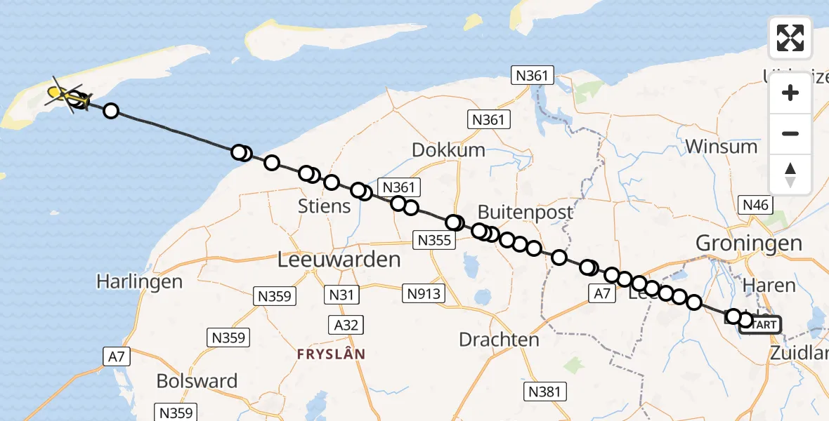 Routekaart van de vlucht: Lifeliner 4 naar Midsland