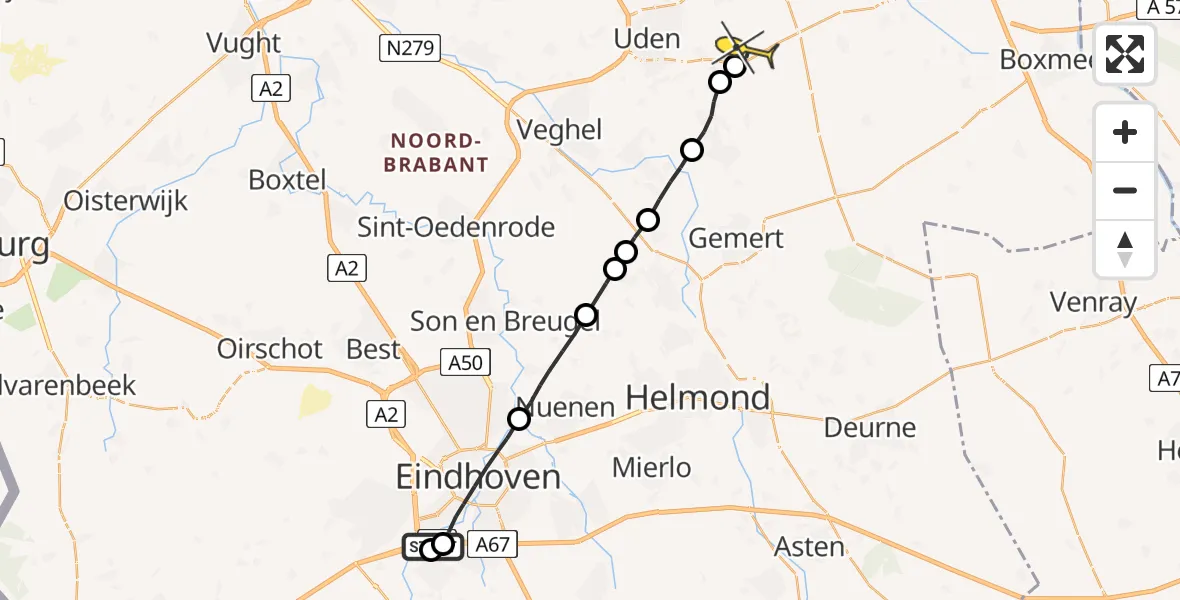 Routekaart van de vlucht: Lifeliner 3 naar Vliegbasis Volkel