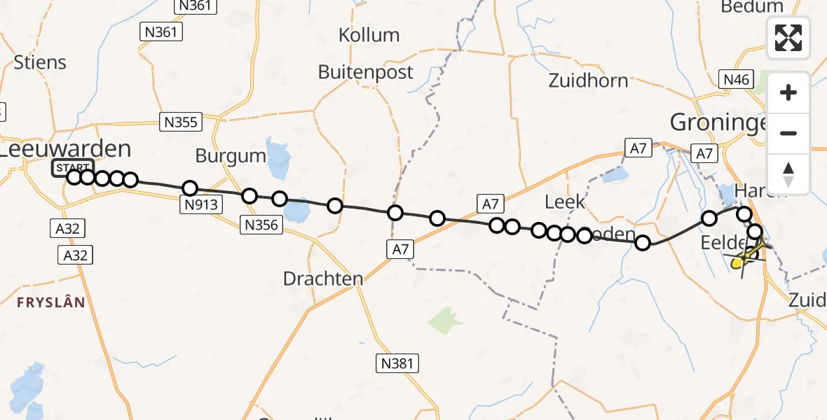 Routekaart van de vlucht: Lifeliner 4 naar Groningen Airport Eelde