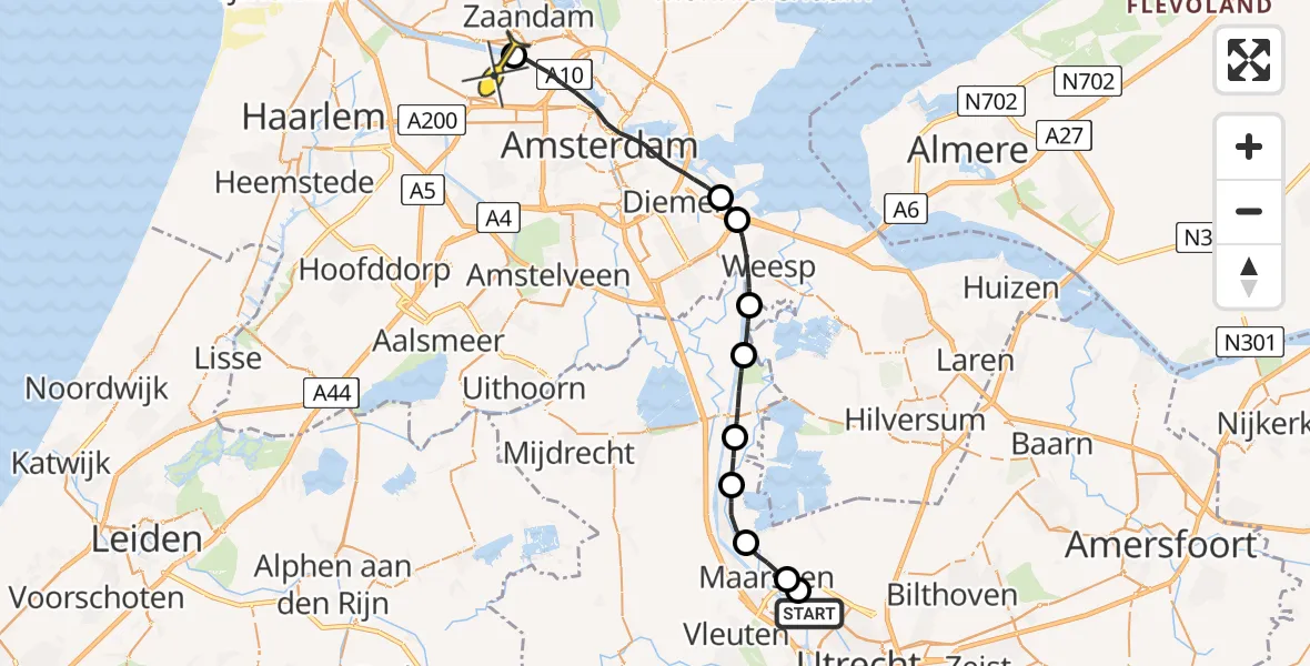 Routekaart van de vlucht: Lifeliner 1 naar Amsterdam Heliport