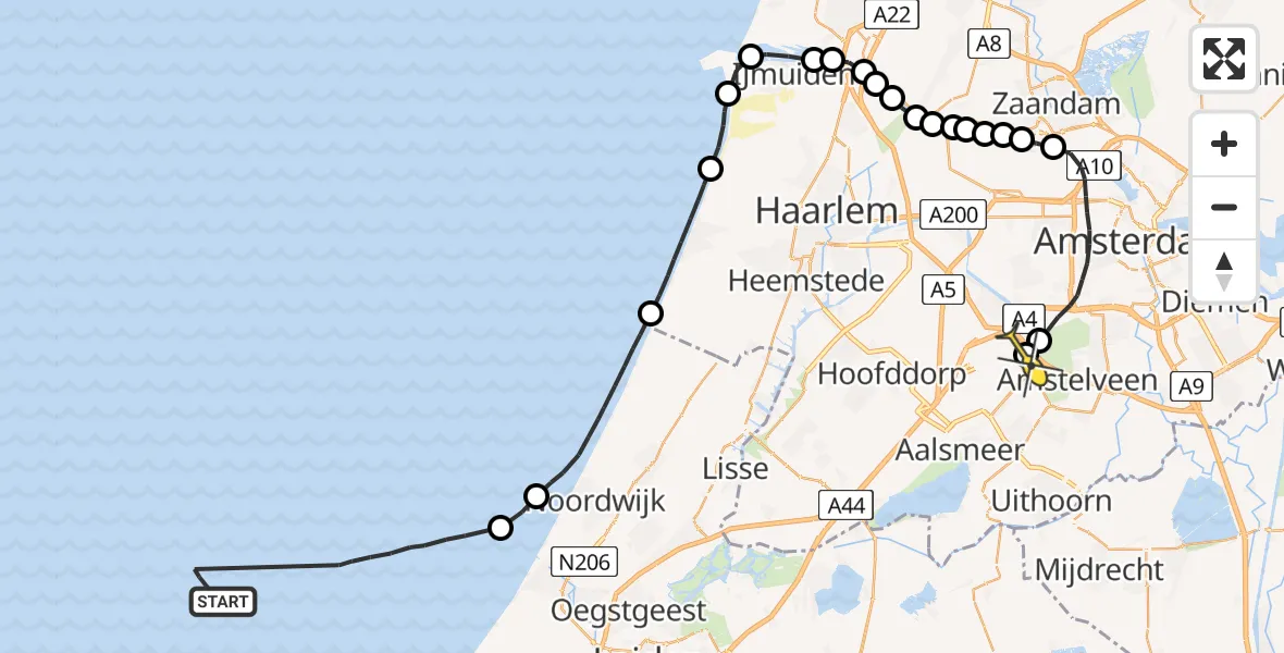 Routekaart van de vlucht: Politieheli naar Schiphol