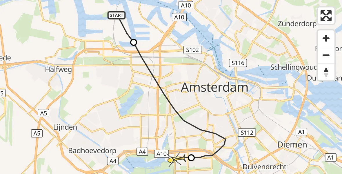 Routekaart van de vlucht: Lifeliner 1 naar VU Medisch Centrum Amsterdam