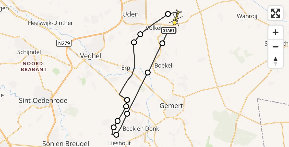 Routekaart van de vlucht: Lifeliner 3 naar Vliegbasis Volkel