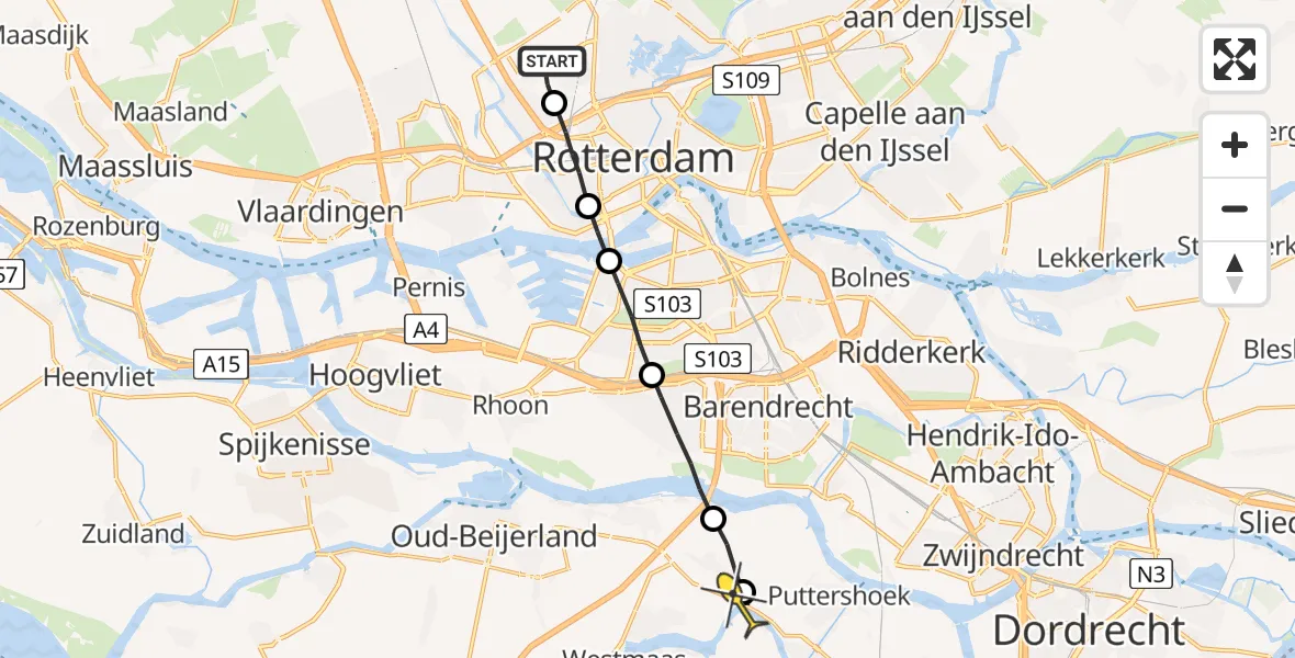 Routekaart van de vlucht: Lifeliner 2 naar Mijnsheerenland