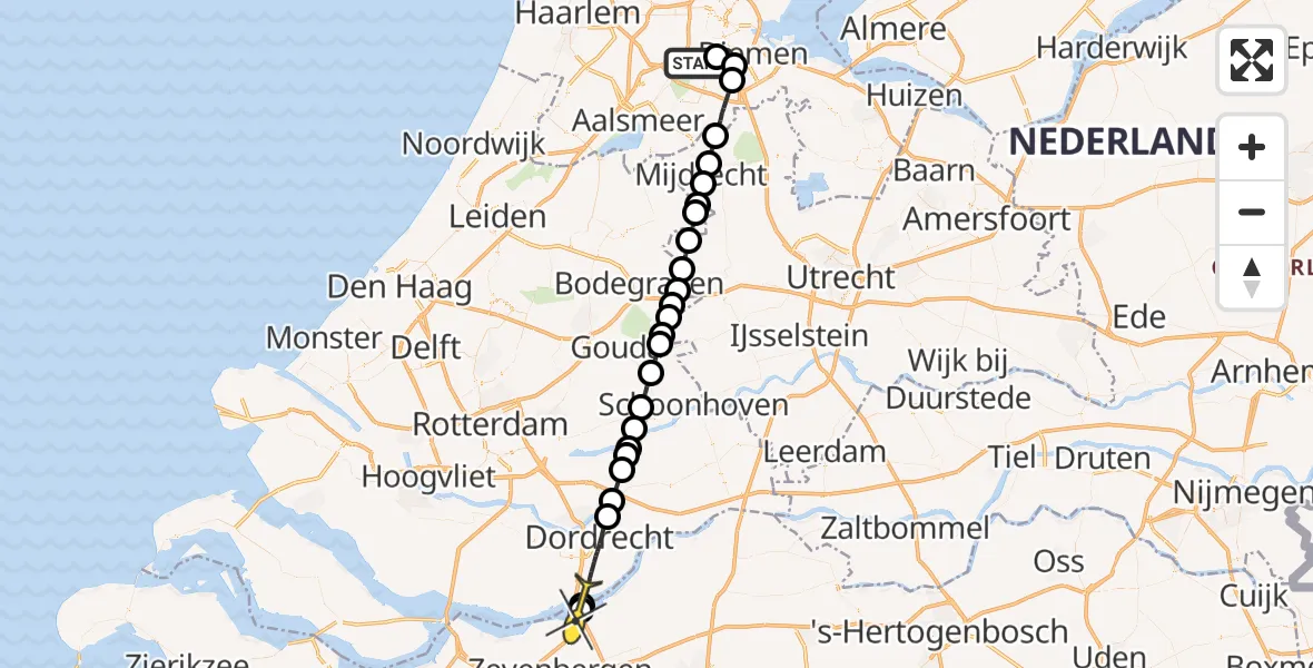 Routekaart van de vlucht: Lifeliner 1 naar Moerdijk