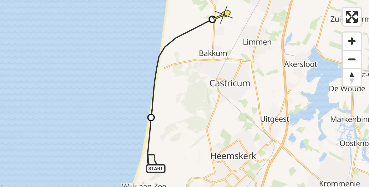 Routekaart van de vlucht: Politiehelikopter naar Castricum