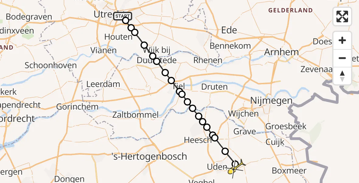 Routekaart van de vlucht: Lifeliner 3 naar Vliegbasis Volkel