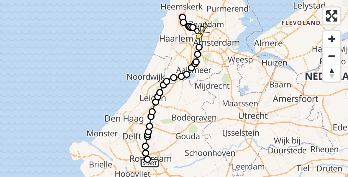 Routekaart van de vlucht: Lifeliner 1 naar Amsterdam Heliport