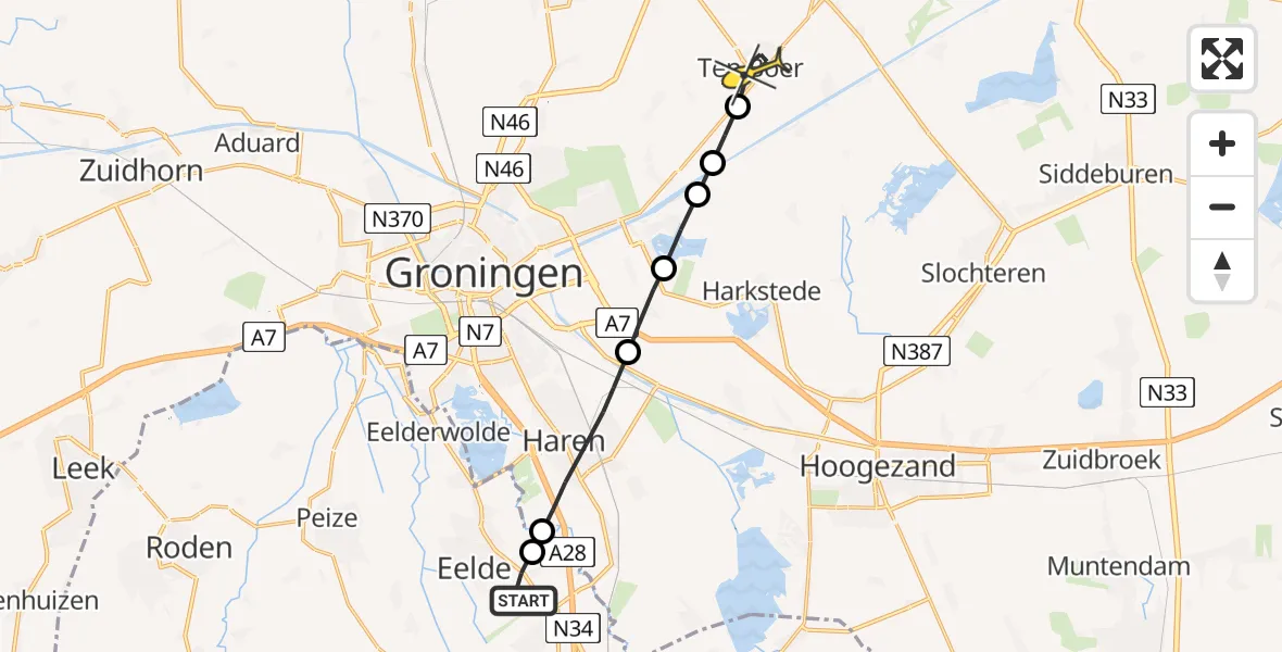 Routekaart van de vlucht: Lifeliner 4 naar Ten Boer