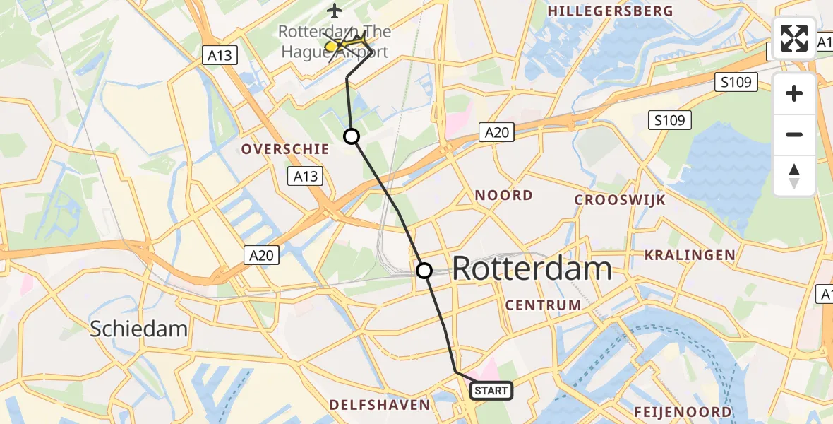 Routekaart van de vlucht: Lifeliner 2 naar Rotterdam The Hague Airport