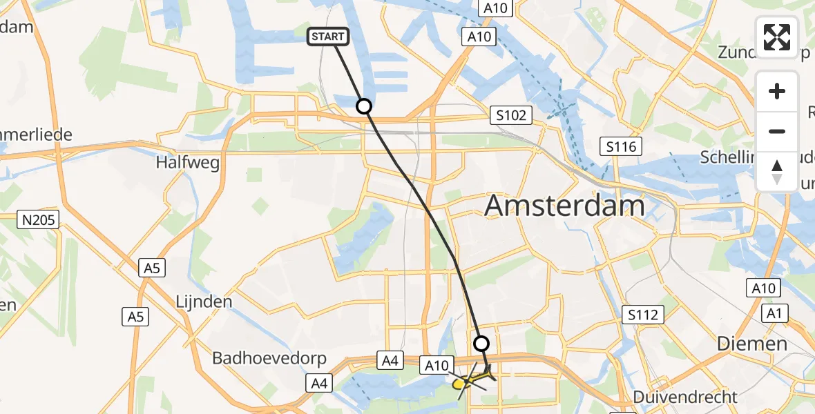 Routekaart van de vlucht: Lifeliner 1 naar VU Medisch Centrum Amsterdam