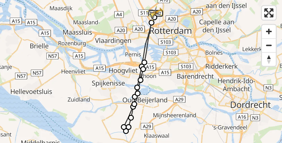 Vluchtroute Traumahelikopter Rotterdam The Hague Airport - Rotterdam The Hague Airport, 17 juli 2023, 15:27
