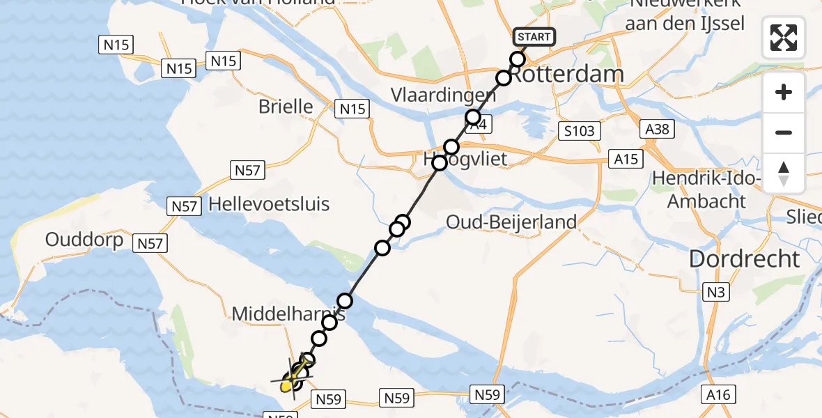 Routekaart van de vlucht: Lifeliner 2 naar Nieuwe-Tonge