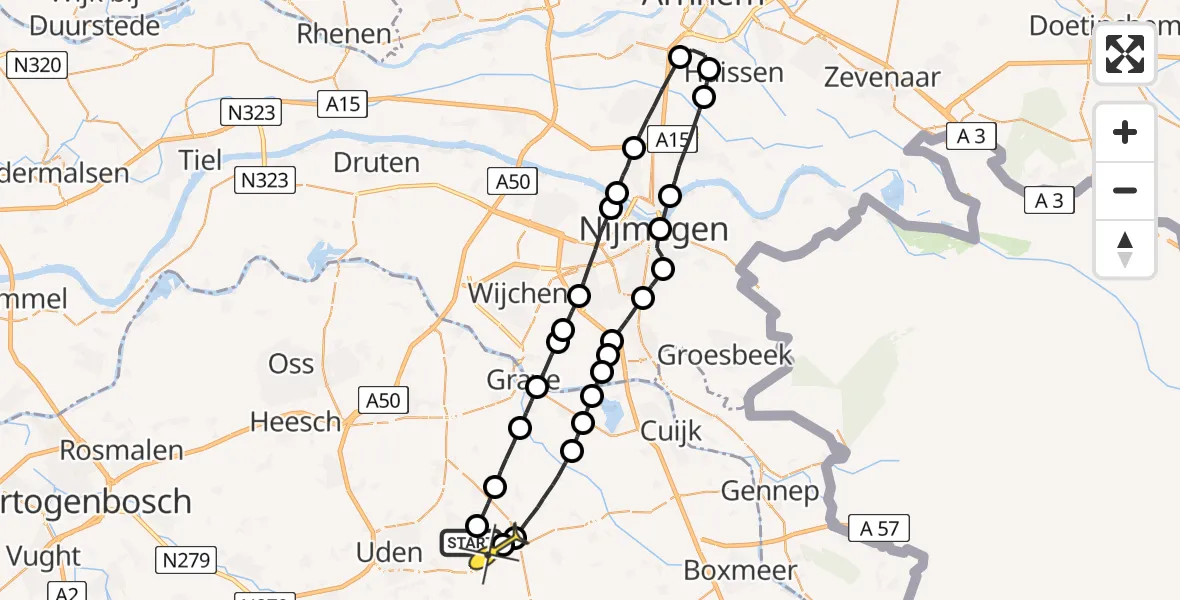 Routekaart van de vlucht: Lifeliner 3 naar Volkel