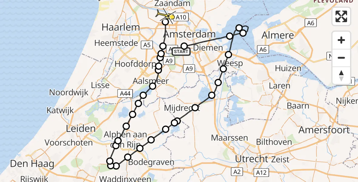 Routekaart van de vlucht: Lifeliner 1 naar Amsterdam Heliport