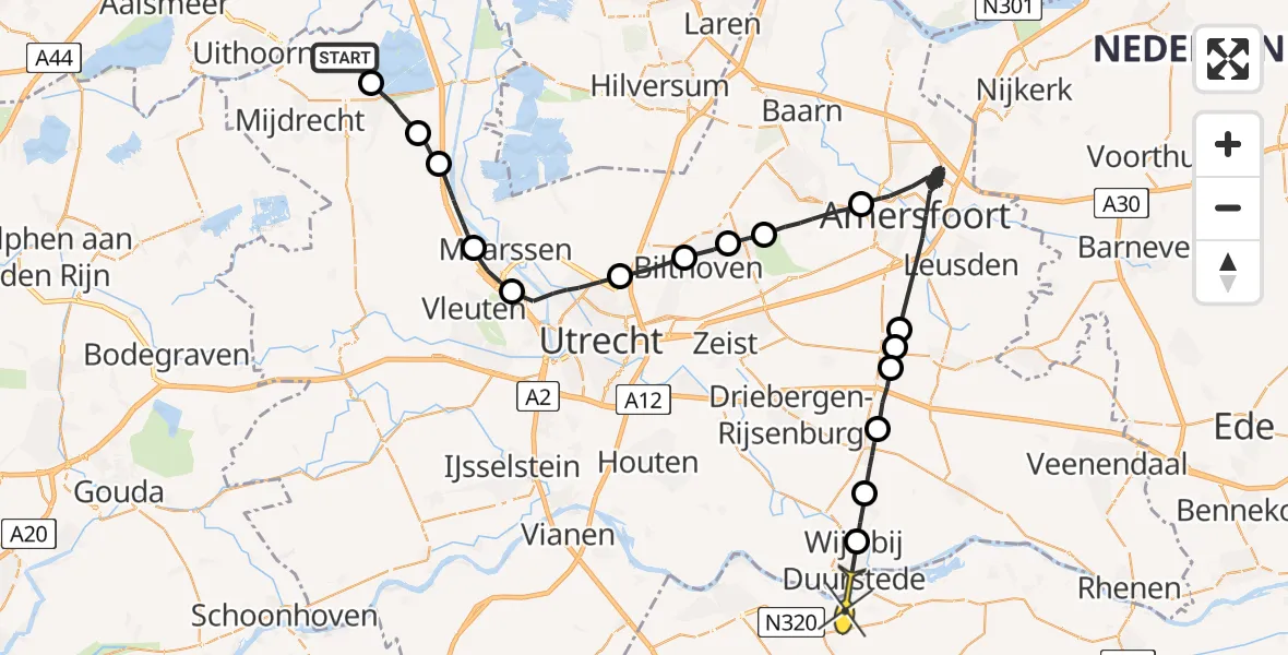 Routekaart van de vlucht: Politieheli naar Ravenswaaij