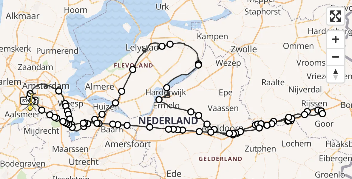 Routekaart van de vlucht: Politieheli naar Schiphol