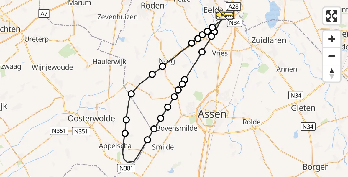 Routekaart van de vlucht: Lifeliner 4 naar Groningen Airport Eelde