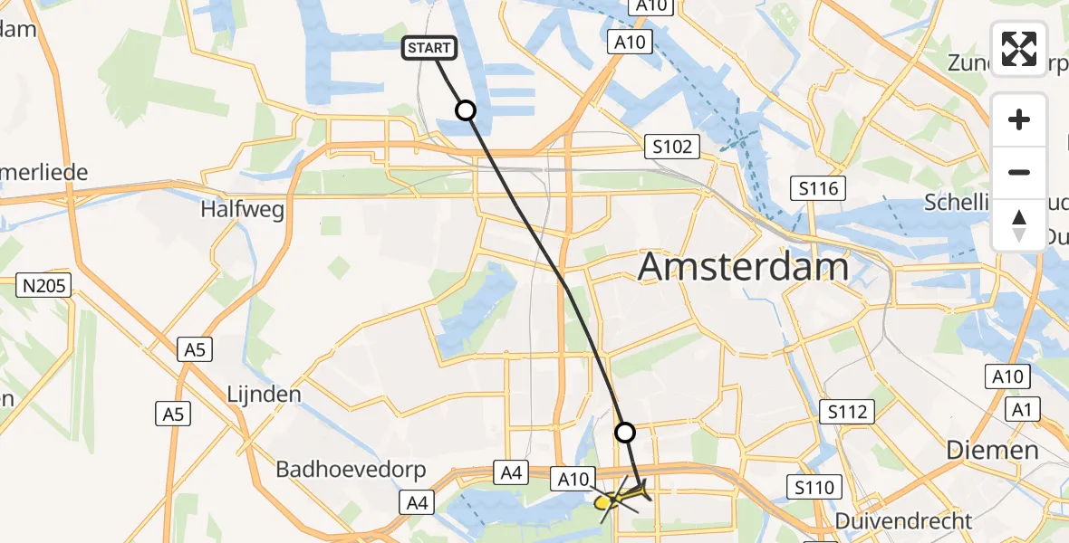 Routekaart van de vlucht: Lifeliner 1 naar VU Medisch Centrum Amsterdam