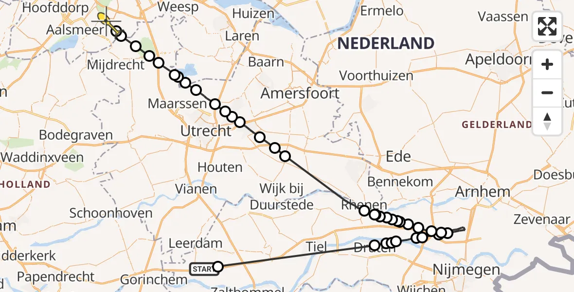 Routekaart van de vlucht: Politiehelikopter naar Amstelveen