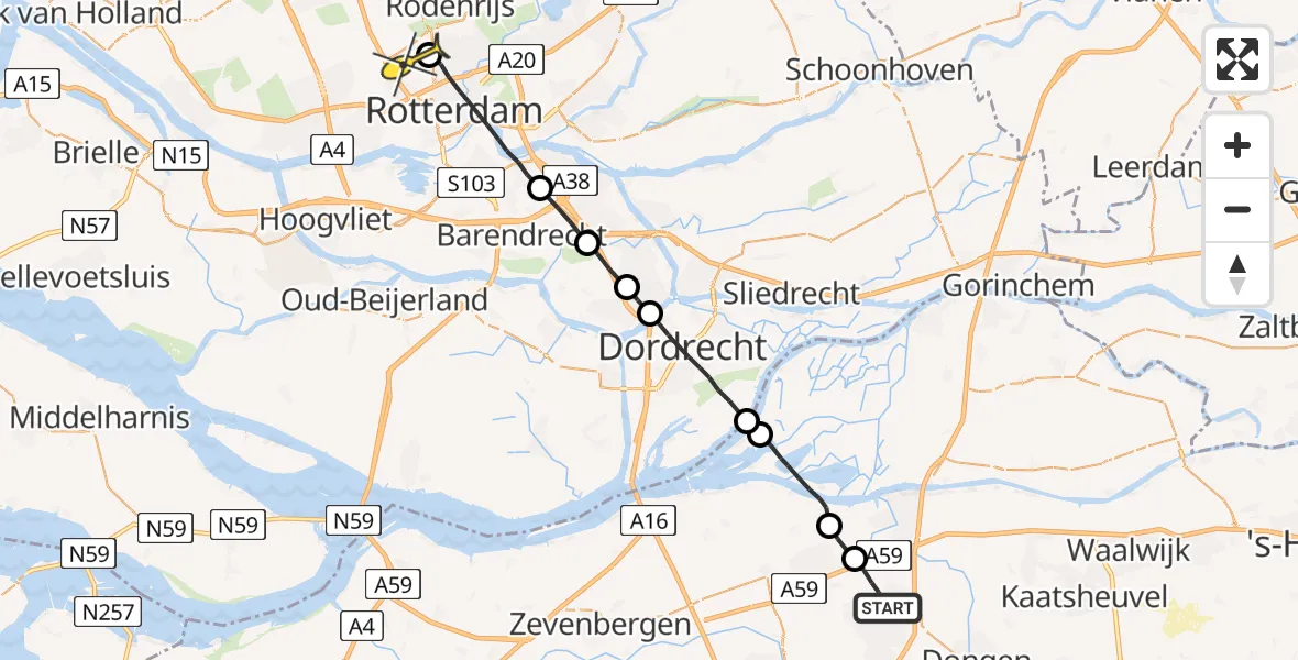 Routekaart van de vlucht: Lifeliner 2 naar Rotterdam The Hague Airport