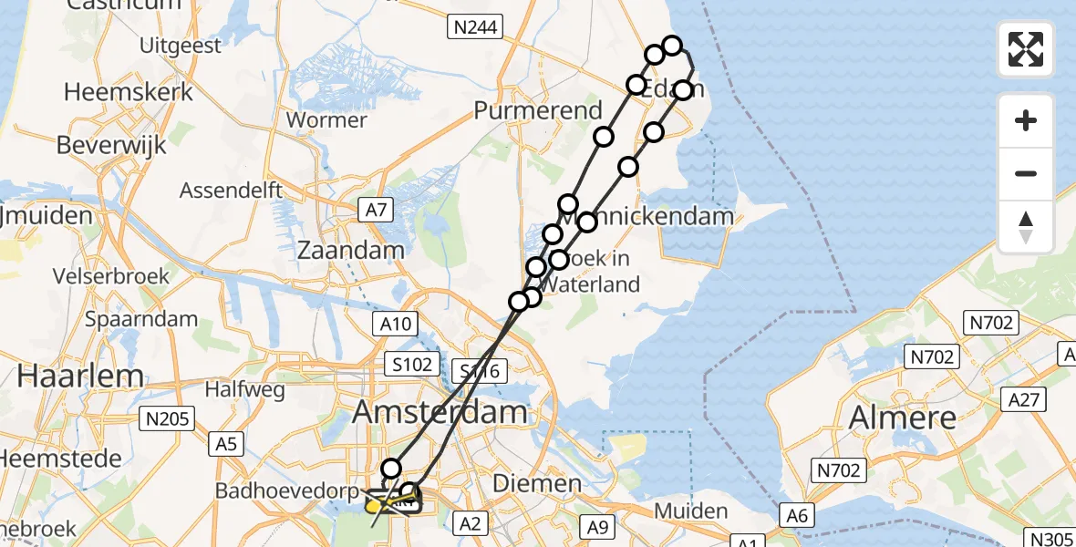 Routekaart van de vlucht: Lifeliner 1 naar VU Medisch Centrum Amsterdam