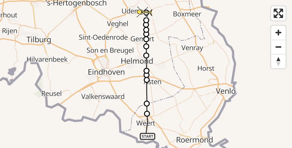 Routekaart van de vlucht: Lifeliner 3 naar Vliegbasis Volkel